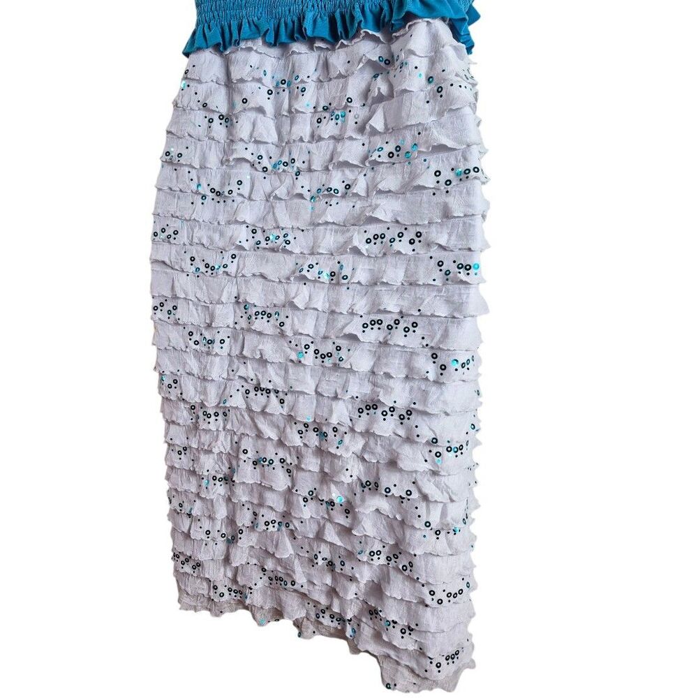 Y2K Speechless L Coastal Blue White Sequin Ruffle Dress Shrug Midi Party Dress - Picture 6 of 9